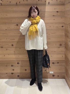 「GLOBAL WORK（グローバルワーク）のあったかウツクシルエットテーパードパンツ/575203（その他パンツ）」を使った、テソ子さん（レディース・162cm）の冬コーディネート