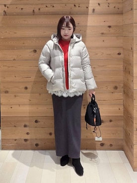 「ハグミーニット_GLOBALWORK」｜「アイテム（ハンドバッグ）」を使った、テソ子さん（レディース・162cm）の冬コーディネート