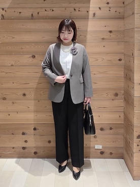 「GLOBAL WORK（グローバルワーク）のアイテム（ノーカラージャケット）」を使った、テソ子さん（レディース・162cm）の冬コーディネート