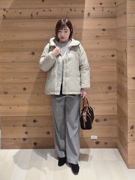 「GLOBAL WORK（グローバルワーク）のエアリュクスダウンフードブルゾン/495695（ダウンジャケット/コート）」を使った、テソ子さん（レディース・162cm）の冬コーディネート