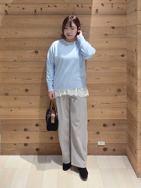 「ハグミーニット_GLOBALWORK」｜「アイテム（ジャケット/アウター）」を使った、テソ子さん（レディース・162cm）の冬コーディネート