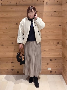 「ハグミーニット_GLOBALWORK」｜「アイテム（ブルゾン）」を使った、テソ子さん（レディース・162cm）の秋コーディネート