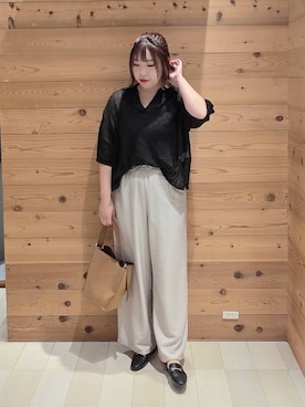 「GLOBAL WORK（グローバルワーク）のメッシュラメポロニット半袖/587686（ニット/セーター）」を使った、テソ子さん（レディース・162cm）の秋コーディネート