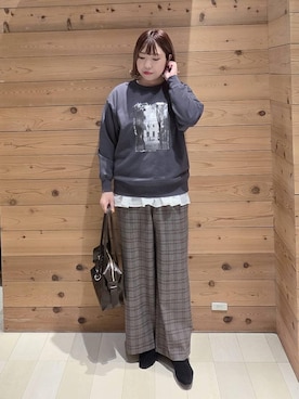 「アイテム（ボストンバッグ、ブラウン系）」を使った、テソ子さん（レディース・162cm）の冬コーディネート