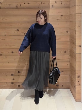 「ハグミーニット_GLOBALWORK」｜「アイテム（ブルゾン）」を使った、テソ子さん（レディース・162cm）の秋コーディネート