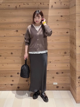 「GLOBAL WORK（グローバルワーク）のエアかる厚底ローファー/136031（ローファー、ブラック系）」を使った、テソ子さん（レディース・162cm）の春コーディネート