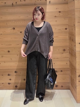 「GLOBAL WORK（グローバルワーク）のGOODデニムバギーパンツ/498388（デニムパンツ）」を使った、テソ子さん（レディース・162cm）の秋コーディネート