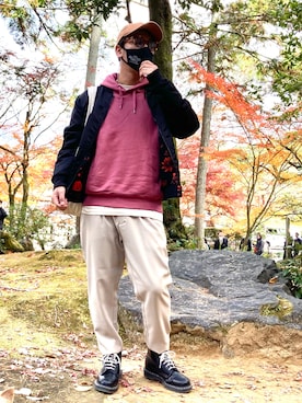「Guess（ゲス）のアイテム（MA-1）」を使った、kojimeloさん（メンズ・168cm）の秋コーディネート