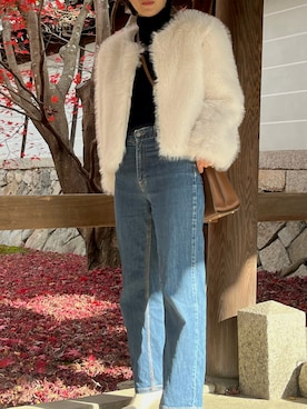 「OZOC（オゾック）のアイテム（パンツ）」を使った、asako【相互フォロー】さん（レディース・160cm）の冬コーディネート