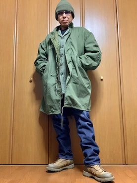 「防寒」｜「アイテム（モッズコート）」を使った、ashusanさん（メンズ・174cm）の冬コーディネート
