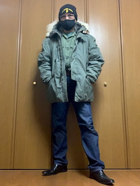「防寒」｜「アイテム（その他アウター）」を使った、ashusanさん（メンズ・174cm）の冬コーディネート