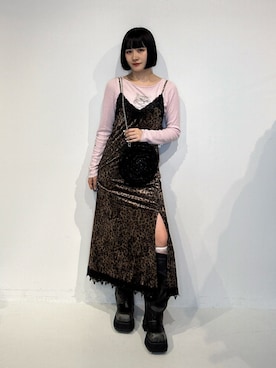 「jouetie（ジュエティ）の【kaorinomori×jouetie】ローズバッグ（ショルダーバッグ、ブラック系）」を使った、JURIさん（レディース・161cm）の夏コーディネート