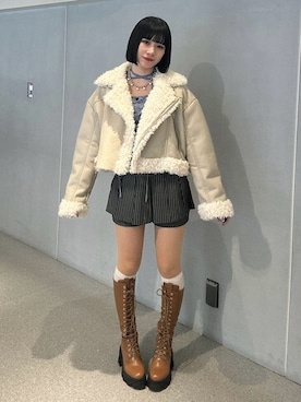 「おでかけコーデ」｜「アイテム（その他アウター）」を使った、JURIさん（レディース・161cm）の冬コーディネート