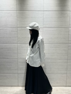 「kaorinomori（カオリノモリ）のkaorinomori  ププルキャス / カオリノモリ（キャスケット、ホワイト系）」を使った、樹さん（レディース・157cm）の春コーディネート