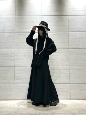 「OVERRIDE（オーバーライド）のOVERRIDE  KENMA FEDORA COLOR RIBBON / オーバーライド（ハット、ブラック系）」を使った、樹さん（レディース・157cm）の春コーディネート