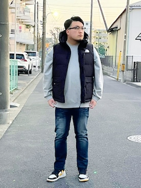 「アイテム（ダウンベスト）」を使った、ゆまきちさん（メンズ・182cm・30代）の冬コーディネート