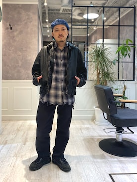 「アイテム（ライダースジャケット）」を使った、TADASHI さん（メンズ・164cm）の秋コーディネート