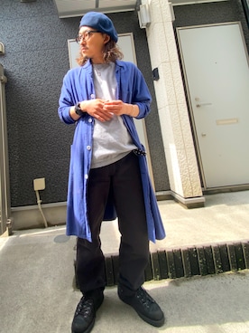 「ワークパンツ」｜「アイテム（ハンチング/ベレー帽）」を使った、TADASHI  さん（メンズ・164cm）の春コーディネート
