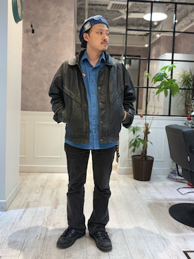 「アイテム（帽子、ブルー系）」を使った、TADASHI  さん（メンズ・164cm）の冬コーディネート