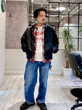 「アイテム（ライダースジャケット）」を使った、TADASHI  さん（メンズ・164cm）の秋コーディネート