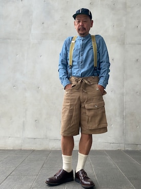 「soe（ソーイ）のアイテム（帽子）」を使った、ザッキローニさん（メンズ・172cm）の夏コーディネート