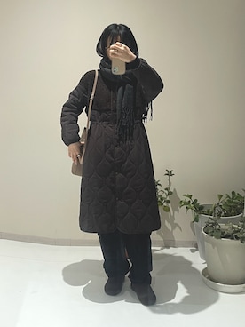 「レディースファッション」｜「アイテム（ノーカラーコート）」を使った、ゆみんさん（レディース・153cm）の冬コーディネート
