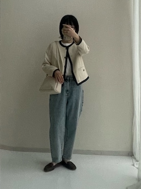 「レギュラー」｜「アイテム（ノーカラージャケット）」を使った、あーみーさん（レディース・153cm）の夏コーディネート
