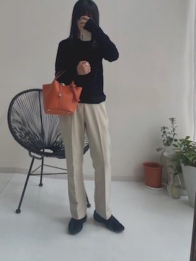 「アイテム（トートバッグ、オレンジ系）」を使った、ゆみんさん（レディース・153cm）の秋コーディネート