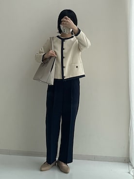 「nissen（ニッセン）のアイテム（ノーカラージャケット）」を使った、あーみーさん（レディース・153cm）の夏コーディネート