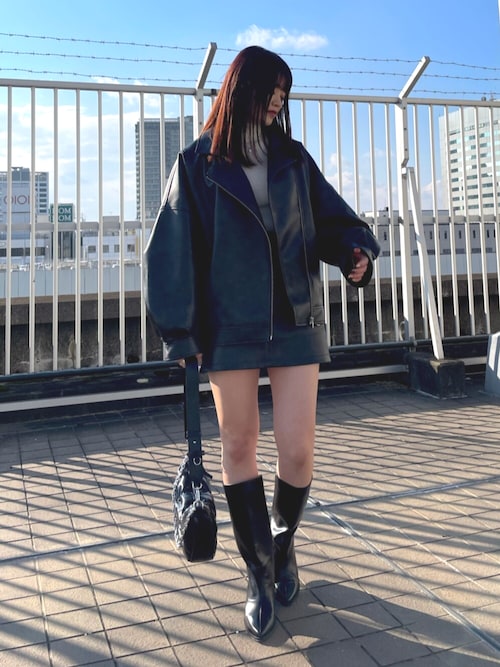 MURUA ヴィンテージライクフェイクレザーミドルジャケット / ミニスカート MURUA（ムルーア）の「【SET UP対応】ヴィンテージライク