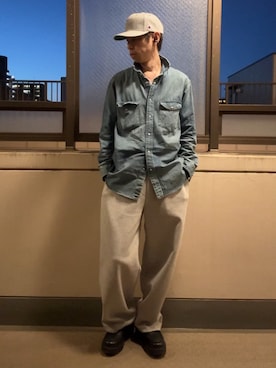 「Champion（チャンピオン）のChampion/チャンピオン CP カットソーCAP キャップ スナップバック ワンポイントロゴ（キャップ、グレー系）」を使った、HOLLIEさん（メンズ・180cm）の春コーディネート