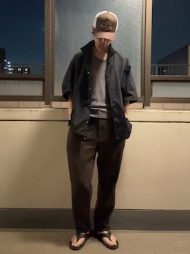 「BRIXTON（ブリクストン）のアイテム」を使った、HOLLIEさん（メンズ・180cm）の夏コーディネート