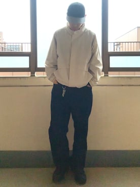 「Champion（チャンピオン）のChampion/チャンピオン CP カットソーCAP キャップ スナップバック ワンポイントロゴ（キャップ、ブラック系）」を使った、HOLLIEさん（メンズ・180cm）の春コーディネート