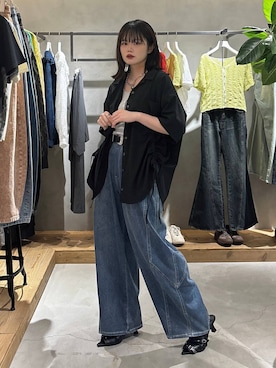 「PAGEBOY（ページボーイ）のモードバックルベルト3（ベルト、ブラック系）」を使った、82omochi73さん（レディース・158cm）の春コーディネート