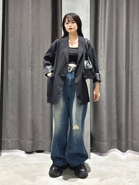 「PAGEBOY（ページボーイ）の【セットアップ対応】チェックMIXジャケット 《2サイズ展開》（テーラードジャケット）」を使った、82omochi73さん（レディース・158cm）の秋コーディネート