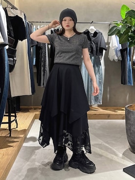 「PAGEBOY（ページボーイ）のプラットチャンキースニーカー（スニーカー、ブラック系）」を使った、82omochi73さん（レディース・158cm）の夏コーディネート
