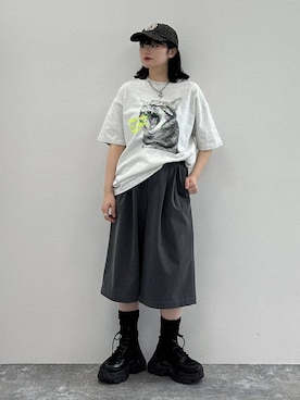 「PAGEBOY（ページボーイ）のレースアップソックスブーツ（ブーツ、ブラック系）」を使った、82omochi73さん（レディース・158cm）の春コーディネート