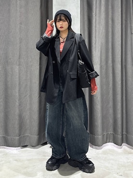 「PBLIM（ページボーイリム）の《UNISEX》スラブブリーチデニム（デニムパンツ）」を使った、82omochi73さん（レディース・158cm）の秋コーディネート