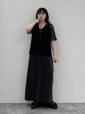 「PAGEBOY（ページボーイ）のWEB限定カラーあり / レースバンドカラーシャツ（シャツ/ブラウス、ブラック系）」を使った、82omochi73さん（レディース・158cm）の春コーディネート