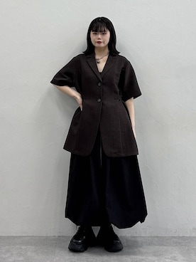 「PAGEBOY（ページボーイ）のレースアップソックスブーツ（ブーツ、ブラック系）」を使った、82omochi73さん（レディース・158cm）の春コーディネート