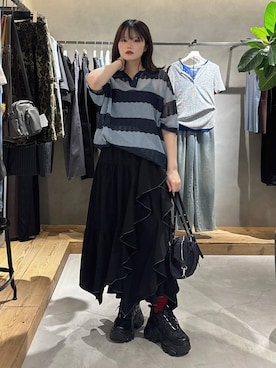 「PAGEBOY（ページボーイ）のプラットチャンキースニーカー【3サイズ展開・軽量】（スニーカー、ブラック系）」を使った、82omochi73さん（レディース・158cm）の夏コーディネート