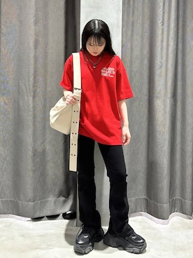「PAGEBOY（ページボーイ）のリップスキニーデニム（デニムパンツ）」を使った、82omochi73さん（レディース・158cm）の春コーディネート