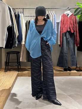 「PBLIM（ページボーイリム）の《UNISEX》ルーズニットビーニー（ニットキャップ/ビーニー、グレー系）」を使った、82omochi73さん（レディース・158cm）の春コーディネート