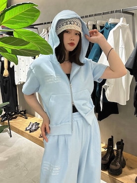 「PAGEBOY（ページボーイ）のレースアミニットキャップ（キャップ、ホワイト系）」を使った、82omochi73さん（レディース・158cm）の春コーディネート