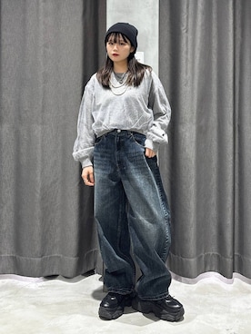 「PBLIM（ページボーイリム）の《UNISEX》スラブブリーチデニム（デニムパンツ）」を使った、82omochi73さん（レディース・158cm）の秋コーディネート