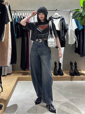 「PAGEBOY（ページボーイ）のモードバックルベルト3（ベルト、ブラック系）」を使った、82omochi73さん（レディース・158cm）の春コーディネート