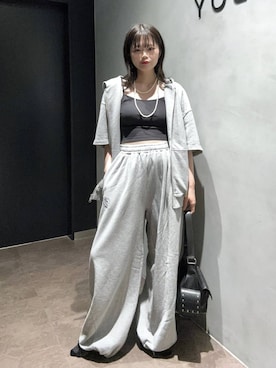 「ウエストゴム」｜「アイテム（スウェットパンツ）」を使った、82omochi73さん（レディース・158cm）の夏コーディネート