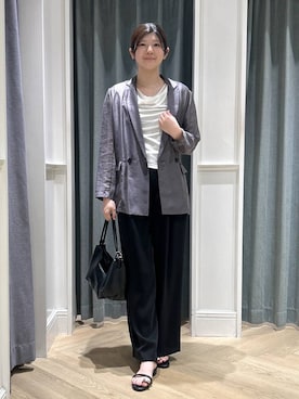 「A part by（アパートバイ）の≪追加3≫シアーWジャケット（テーラードジャケット、グレー系）」を使った、hinariさん（レディース・167cm）の夏コーディネート