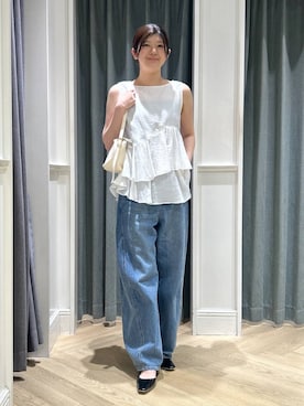 「A part by（アパートバイ）のソフトカーブバッグ（ショルダーバッグ、ホワイト系）」を使った、hinariさん（レディース・167cm）の夏コーディネート
