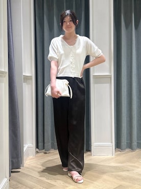 「A part by（アパートバイ）のキンチャクミニショルダバッグ（ショルダーバッグ、ホワイト系）」を使った、hinariさん（レディース・167cm）の夏コーディネート